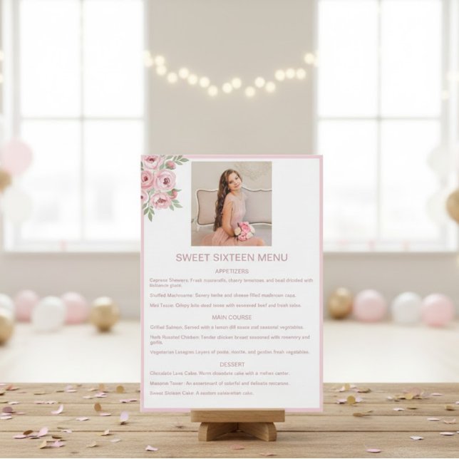 Personalized Event Menu with Photo and Pink (Subido por el creador)