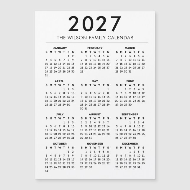 Personalized Family Wall Calendar 2027 (Anverso)