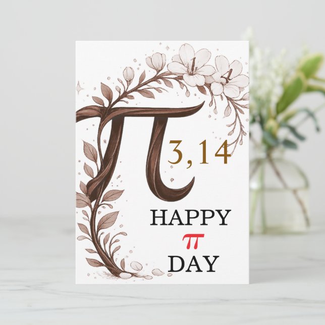 Personalized Floral Pi Day Card, Elegant Math gift (Anverso de pie)