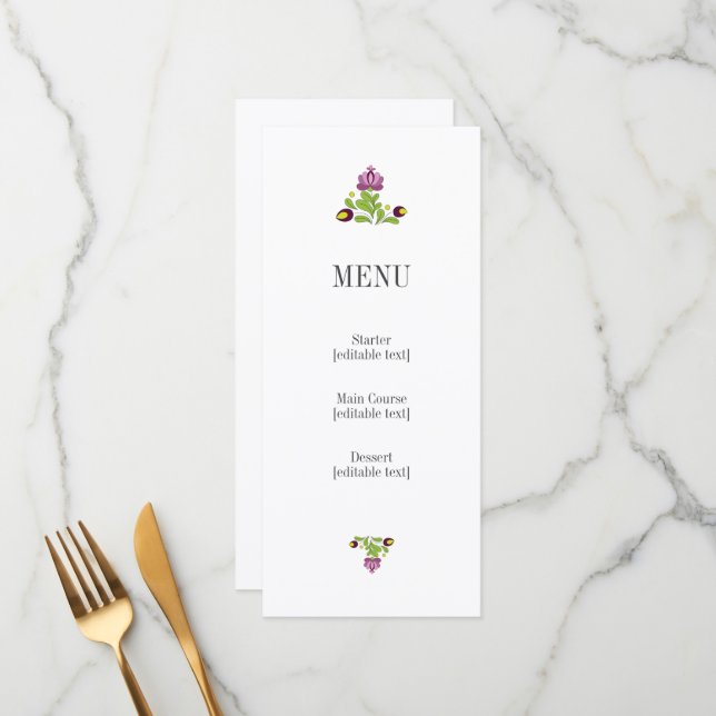 Personalized Folk Floral Wedding Menu Card (Anverso/Reverso In Situ)