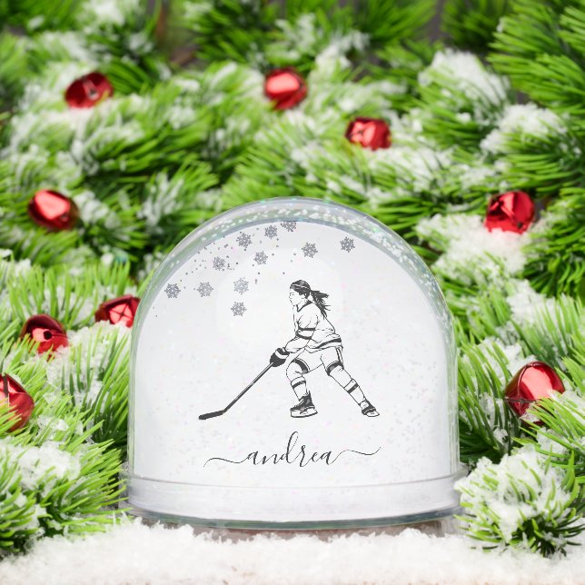Personalized Girl Ice Hockey Snow Globe Gift (Navidad)