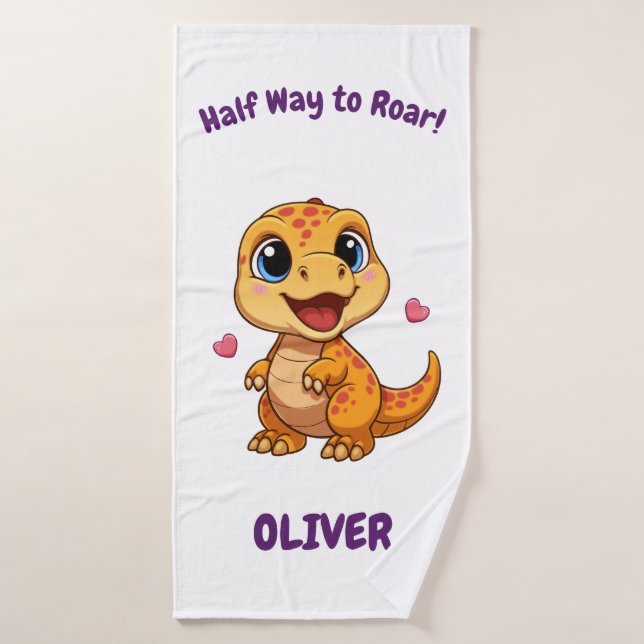 Personalized Halfway to One Dinosaur 6 Month (Toalla de baño)