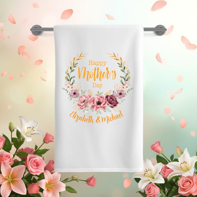 Personalized Happy Mother’s Day Floral Bath Towel (Subido por el creador)