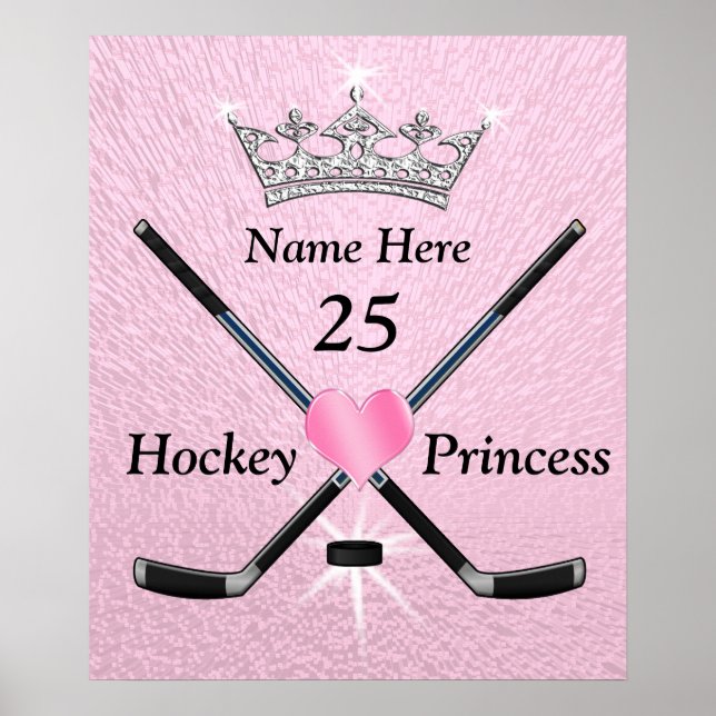 Personalized Hockey Posters for Girls, Princess (Frente)