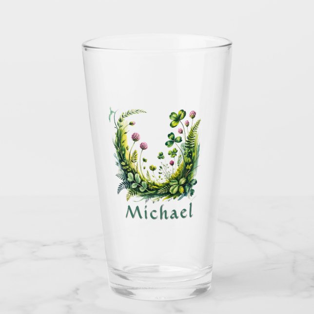 Personalized Irish Botanical Shamrock Pint Glass (Anverso)