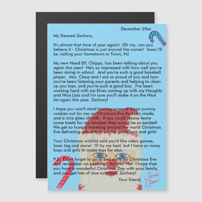 Personalized Letters from Santa Blue Child's Name (Anverso/Reverso)