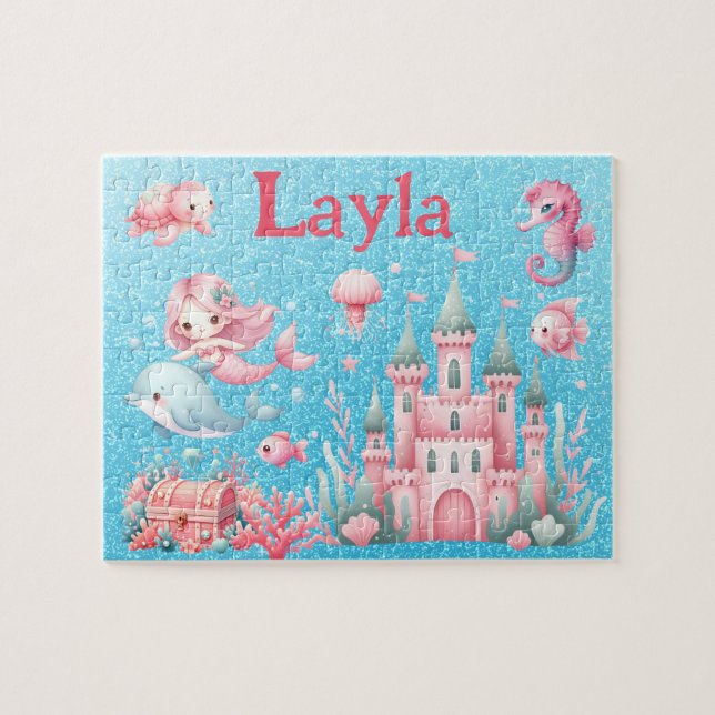 Personalized Mermaid Child Name Puzzle  (Horizontal)