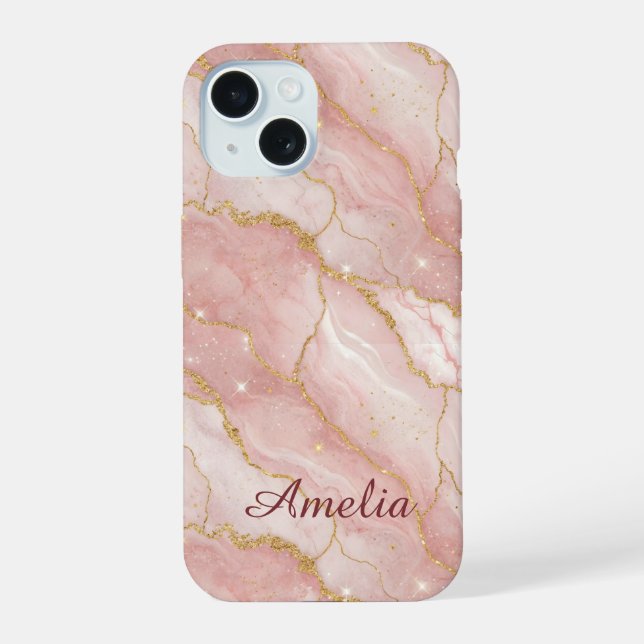 Personalized Modern Rose Quartz Marble Gold (Reverso )