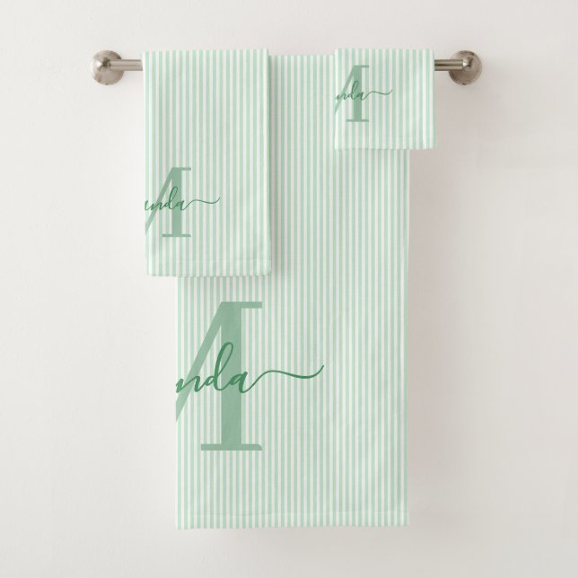 Personalized Monogram Green & White Stripes (In situ)