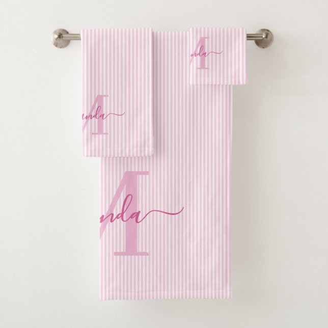Personalized Monogram Pink & White Stripes (In situ)