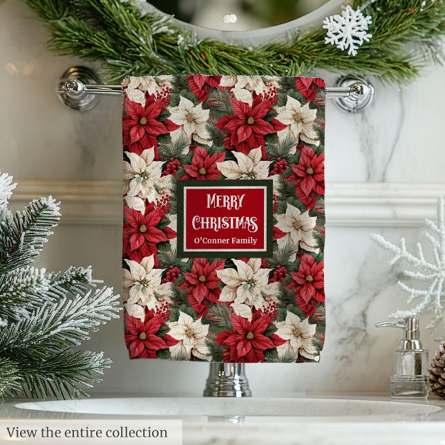 Personalized Poinsettia Chic Holiday Bathroom  (Personalized Poinsettia Towels Chic Holiday Accent)