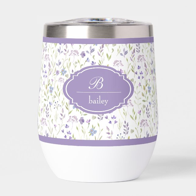 Personalized Purple Floral Monogram Tumbler (Frente)