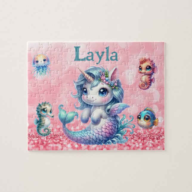 Personalized Unicorn Mermaid Child Name Puzzle  (Horizontal)