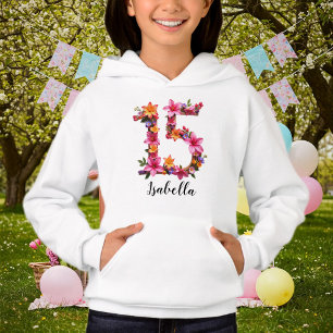 Personalized White Hoodie with Floral Print