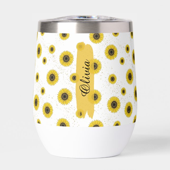 Personalized White Sunflower Pattern 11oz Cup (Frente)