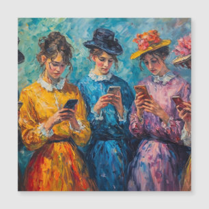 Personas del siglo XIX usando smartphones