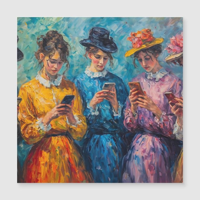 Personas del siglo XIX usando smartphones (Anverso)