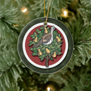 Pertridge En Un Ornamento De Árbol Par