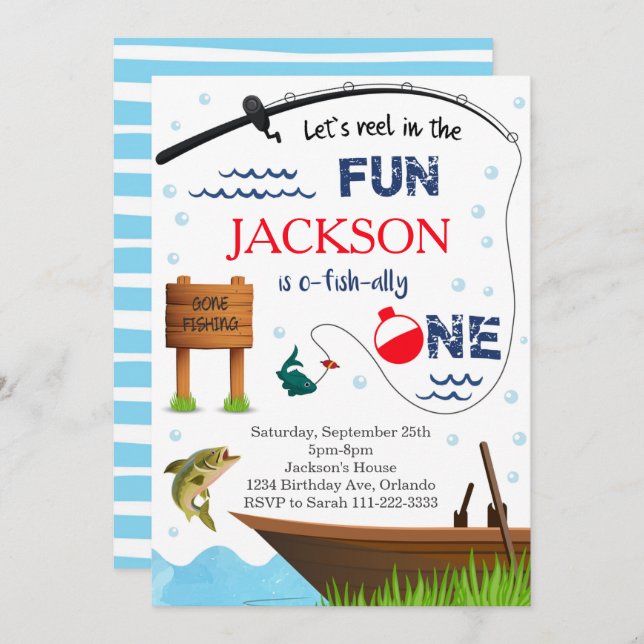 Pesca 1er cumpleaños O-Fish-Ally Una invitación (Anverso / Reverso)