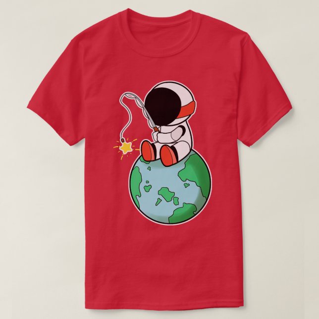 Pesca astronauta en camiseta premium de la Tierra (Diseño del anverso)