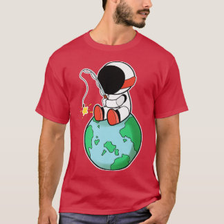 Pesca astronauta en camiseta premium de la Tierra