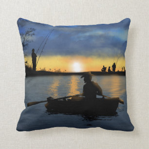 Pesca en el Cojín decorativo 16" de la puesta del