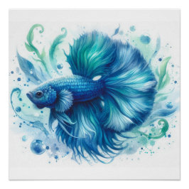 Pescado Betta azul no 1 Poster brillante