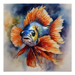 Pescado Betta colorido no 2 Poster brillante
