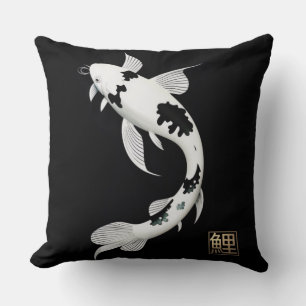 Pescado de Koi blanco/negro Cojín decorativo