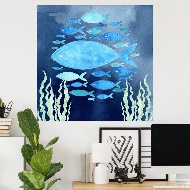 Pescado En La Impresión De Lienzo Estirado En El M (Oficina en casa)