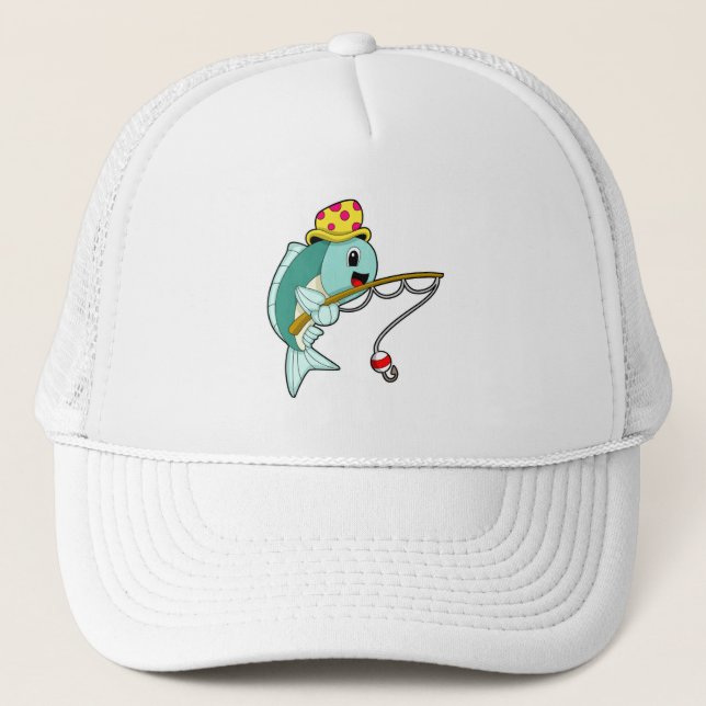 Pescado en la pesca con barra de pesca y Gorra (Anverso)