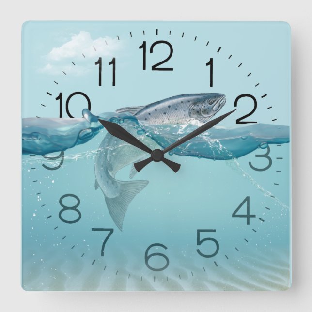 Pescado Grande En El Reloj De Pared De La Cuadrada (Anverso)