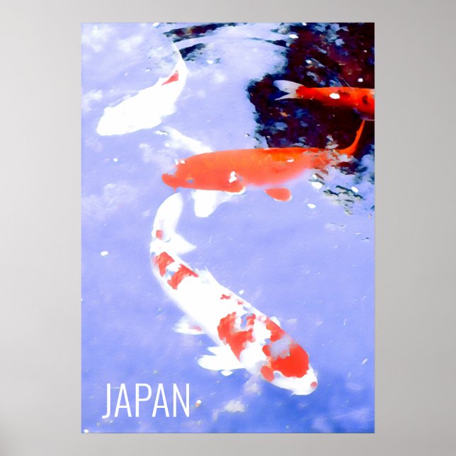 Pescado Koi en estanque Impresión de viajes Japón (Frente)
