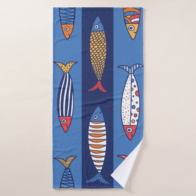 Pescado lindo. Niños de fondo. Patrón transparente (Toalla de baño)