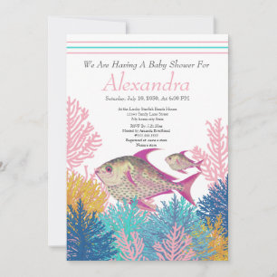 Pescado rosa, invitación Verde azulada de Coral Ah
