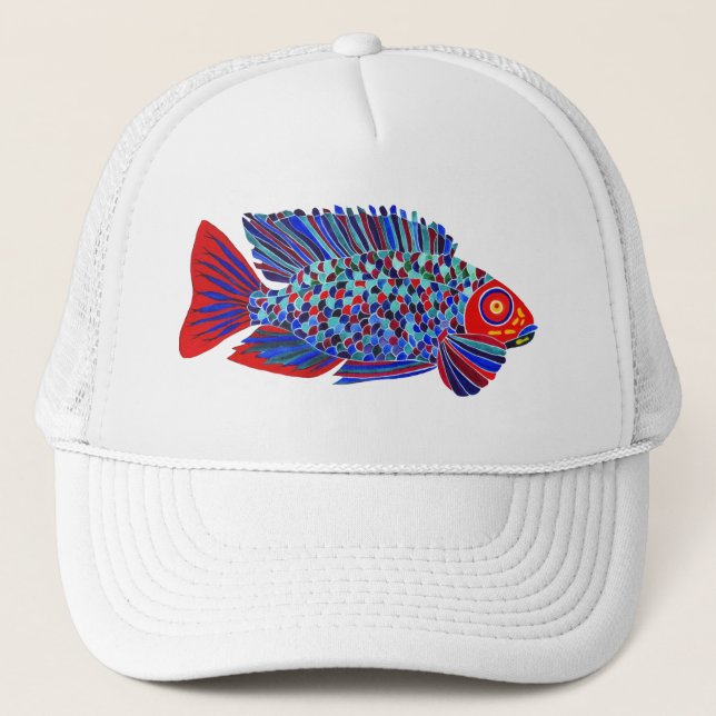 Pescado tropical diseño sombrero de camionero blan (Anverso)