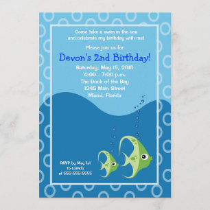 Pescado verde marino 5x7 Invitación de cumpleaños