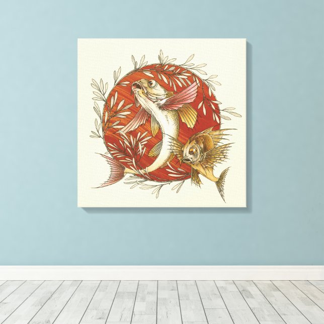 Pescado volador japonés y bambú abandonan el arte (Insitu (piso de madera))