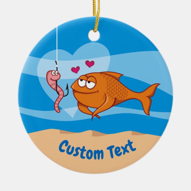 Pescado y cebo en amor Ornamento cerámico (Frente)