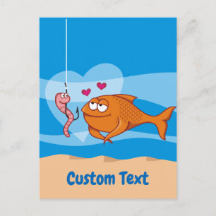 Pescado y cebo en la postal de amor