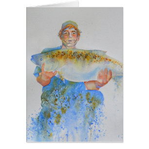 Pescador acuarela pintura regalo de pesca para él