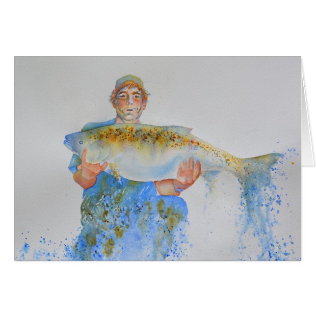 Pescador acuarela pintura regalo de pesca para él (Anverso (Horizontal))