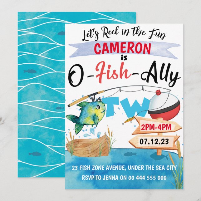 Pescador desaparecido Invitación de cumpleaños O-F (Anverso / Reverso)