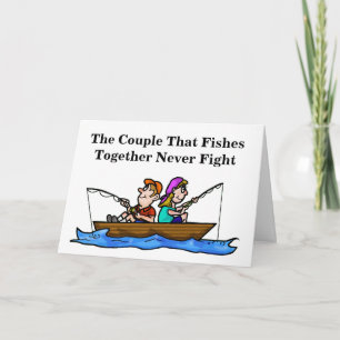 Pescador en barco con tarjeta de aniversario
