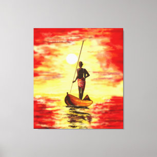 Pescador En El Barco En La Impresión De Canvas Sun