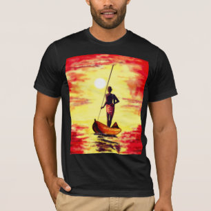 Pescador En El Barco En La Pintura De Camisetas Al