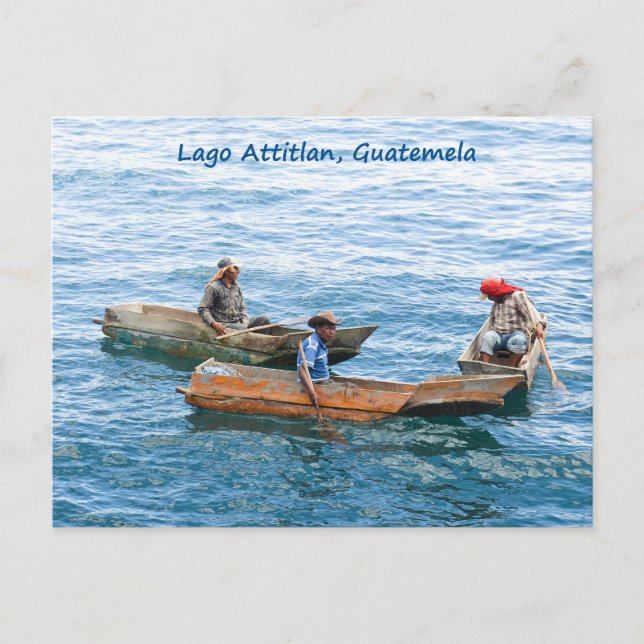 Pescadores de Lago Atitlán en la postal del lago (Anverso)
