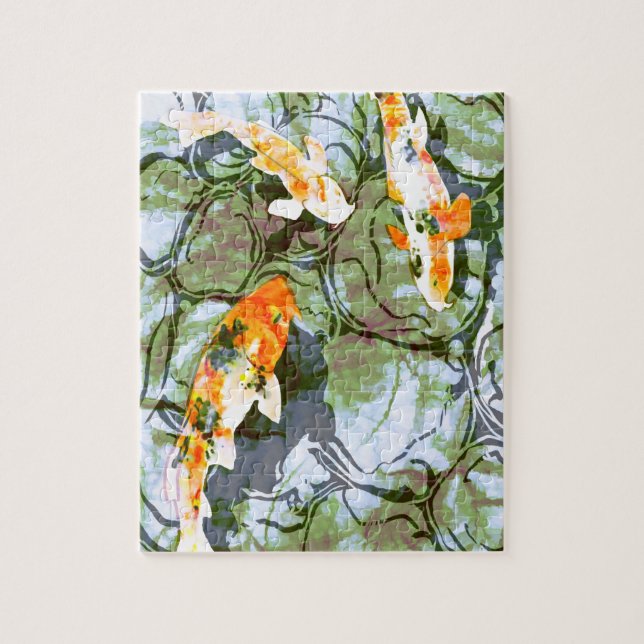 Pescados de Koi 8" x 10" rompecabezas con lata (Vertical)