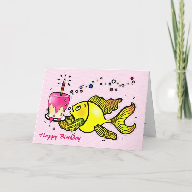Pescados del chica del feliz cumpleaños - tarjeta (Anverso)