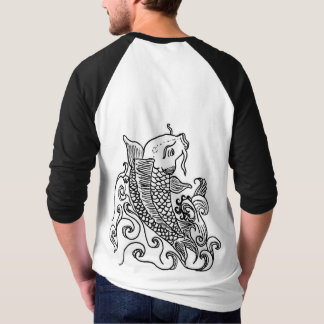 Pescados del koi de la camiseta del raglán de la